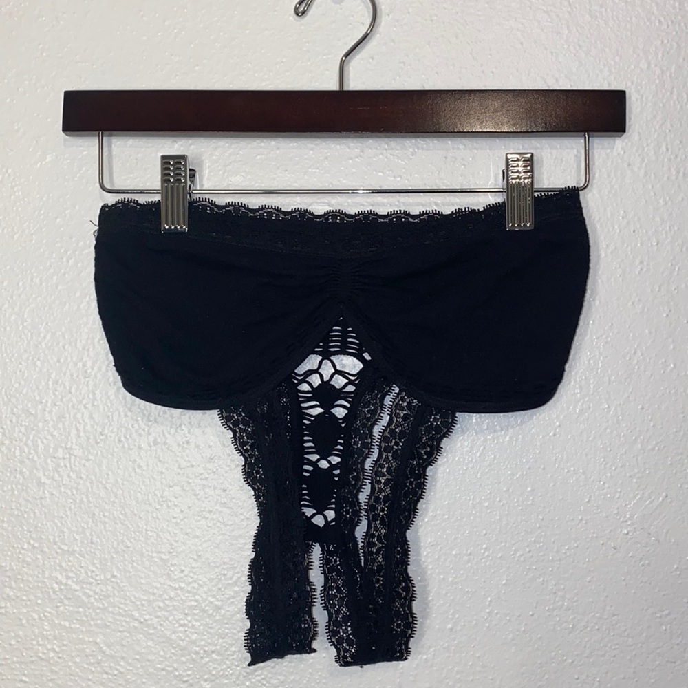 Free People Bralette with Detailed Back, Lace Bottom and Lace Straps